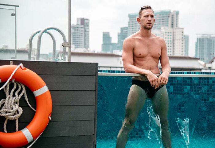 Holiday Inn Express Singapore Clarke Quay: Man in speedo at pool. Gay-friendly hotel with SG Clean Certified, perfect for gay travel.