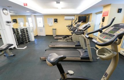 Holiday Inn Toronto Downtown Centre's gym. Treadmills, weights, and stationary bikes for a complete workout. Gay-friendly hotel fitness.