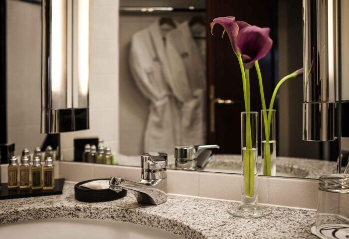 Hotel Am Konzerthaus Vienna MGallery bathroom detail. Gay-friendly hotel with modern amenities, perfect for gay men travelers.