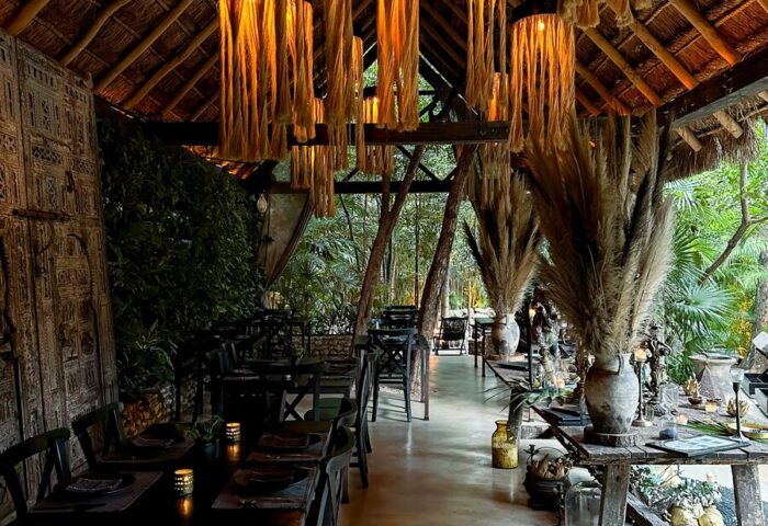 Hotel Bardo Adults Only, a gay-friendly hotel. Restaurant interior with unique lighting fixtures and rustic decor, perfect for gay travelers.