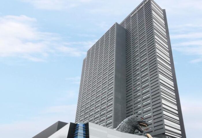 Hotel Gracery Shinjuku, a gay-friendly hotel. Godzilla head on the roof. A unique feature for gay travelers in Shinjuku, Japan.