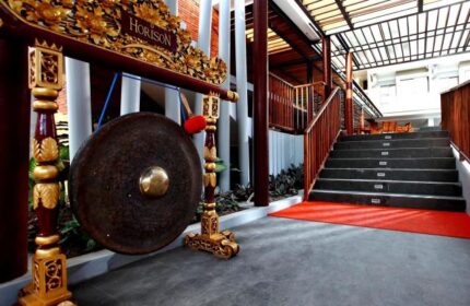 Horison Seminyak Bali hotel entrance with gong. Gay-friendly hotel in Bali, Indonesia, a great destination for gay men's travel.