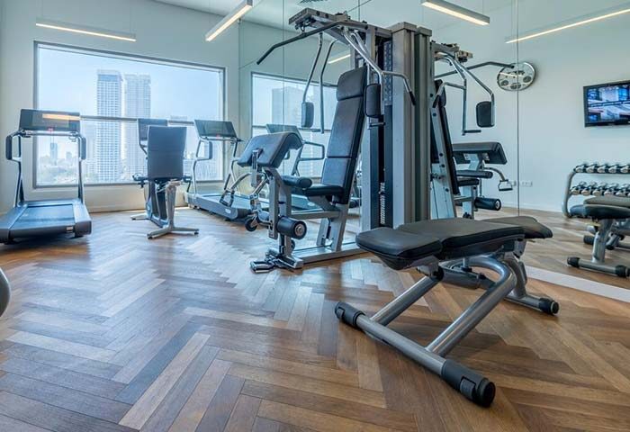 Hotel Indigo Tel Aviv Diamond District gym. Treadmills, weight machines, and city views. Gay-friendly hotel fitness center.