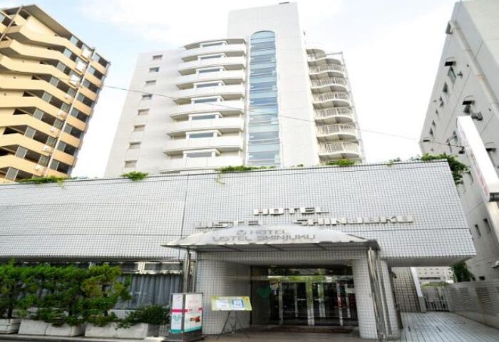 Hotel Listel Shinjuku, a gay-friendly hotel in Tokyo's Shinjuku district. Exterior view of the hotel entrance for gay men travelers.