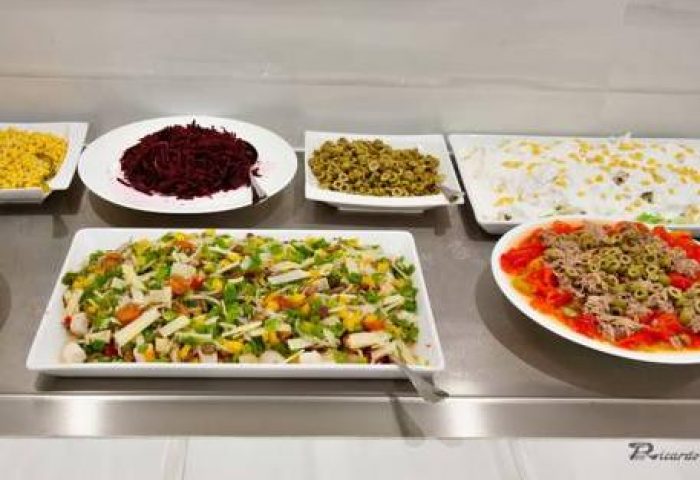 Hotel Natursun's gay-friendly buffet: Salad bar with various fresh salads, including mixed vegetables, beets, olives, and tuna.
