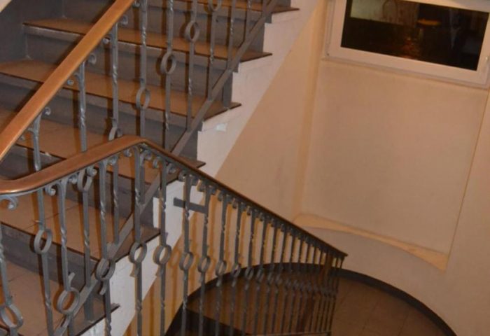 Staircase at Gay-Friendly Hotel Zeil. Interior stairs with metal railing. Hotel Zeil is a great choice for gay travelers.