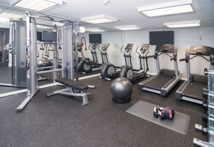 Hotel Ziggy Los Angeles gym. Gay-friendly hotel fitness center with treadmills, elliptical machines, weights, and exercise equipment.
