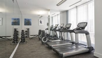 Hyatt Centric The Pike Long Beach gym. Gay-friendly hotel features treadmills, elliptical machines, & free weights for guests' fitness needs.