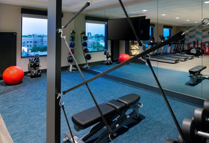 Hyatt Place Chicago/Wicker Park gym. Fitness center with weights, treadmills, & exercise equipment. Gay-friendly hotel for gay men's travel.