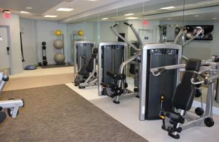 Hyatt Regency Long Beach gym. Gay-friendly hotel fitness center with weight machines, exercise balls, and a TV. Perfect for a workout.