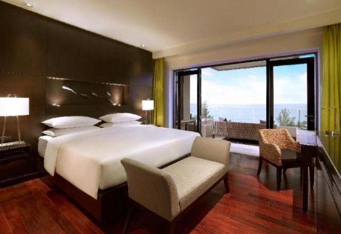 Hyatt Regency Phuket Resort room with ocean view. Gay-friendly hotel offers luxury accommodations for LGBT travelers. Modern interior design.