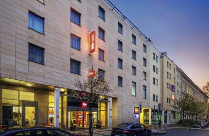 Ibis Praha Wenceslas Square Hotel exterior. Gay-friendly, pet-friendly hotel in Prague's Wenceslas Square. Modern building facade.