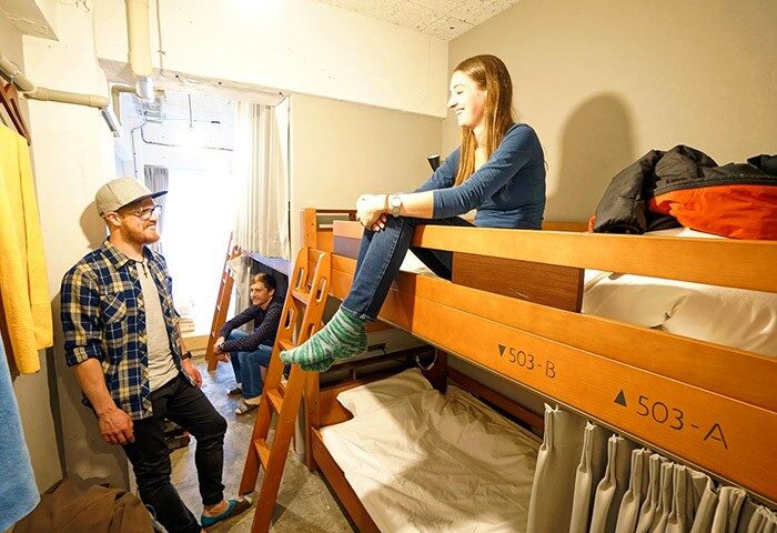Imano Tokyo Hostel dorm room with bunk beds. Gay-friendly hotel in Tokyo, Japan. Budget accommodation for gay travelers.