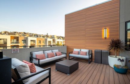 Infinity Hotel San Francisco, a Tapestry Collection by Hilton. Outdoor patio with stylish seating. A gay-friendly hotel choice.