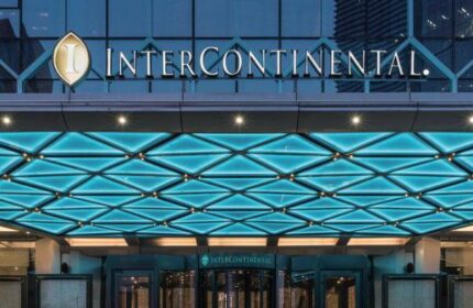 InterContinental Beijing Sanlitun entrance. This gay-friendly hotel features modern design and is a top choice for gay travelers in Beijing.