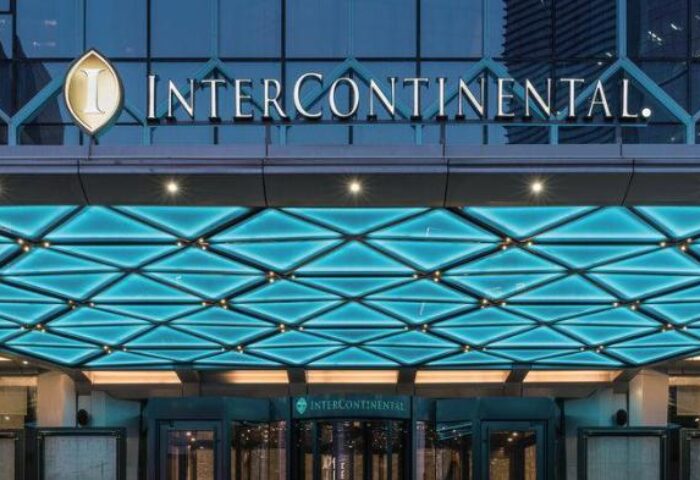 InterContinental Beijing Sanlitun entrance. This gay-friendly hotel features modern design and is a top choice for gay travelers in Beijing.