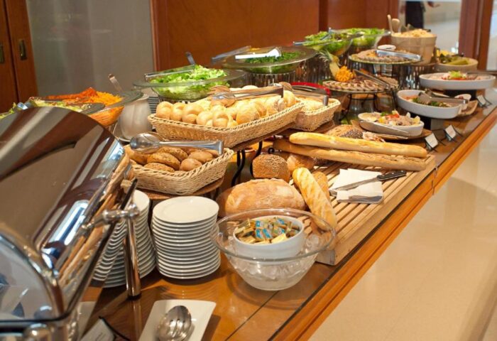 InterContinental Budapest's breakfast buffet. A gay-friendly, pet-friendly hotel with fresh salads, bread, and pastries. A great start to your day!