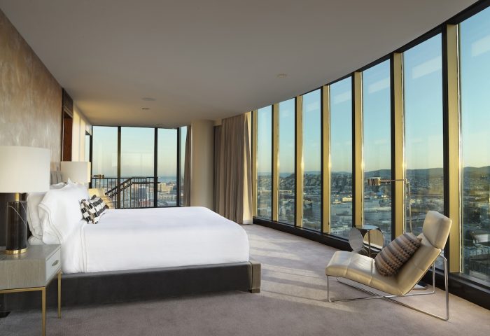 InterContinental San Francisco gay-friendly hotel room with city view. Modern design, large windows, and luxurious amenities. Perfect for gay travel.