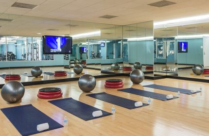 JW Marriott Chicago's gym. Gay-friendly hotel fitness center with yoga mats, exercise balls, and step platforms for a great workout.