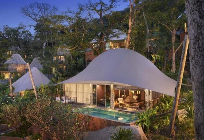 Keemala gay-friendly hotel: Tent villa with private pool nestled in lush greenery. Luxury gay travel at its finest. Thailand resort.
