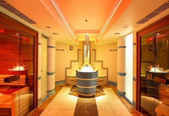 Kempinski Hotel Corvinus Budapest sauna. Pet-friendly, gay-friendly hotel with saunas for relaxation. Luxury spa for gay men's travel in Budapest.
