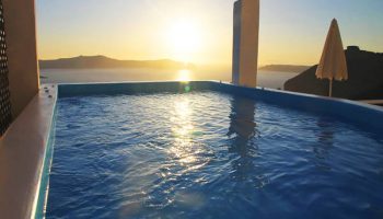 Sunset view from Keti Hotel's pool, a gay-friendly hotel. Perfect for gay men's travel, offering a relaxing and inclusive experience.
