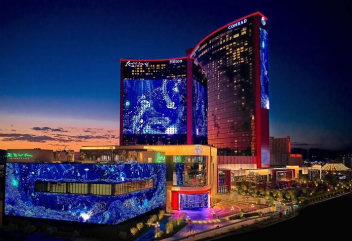 Hilton at Resorts World, Las Vegas. Gay-friendly hotel with vibrant LED displays. A great choice for gay travelers in Las Vegas.