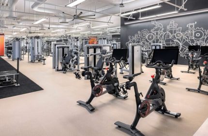 Las Vegas Hilton at Resorts World gym. Cardio bikes and weight machines in the gay-friendly hotel's fitness center. Modern equipment, spacious layout.