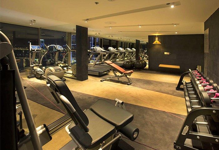 Liberty Central Saigon Citypoint Hotel's gym. Treadmills, weights, and fitness equipment. Gay-friendly hotel. Saigon, Vietnam.