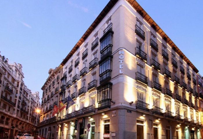 Hotel Infantas by MIJ, a gay-friendly, pet-friendly luxury hotel. Facade of the hotel with balconies. A great choice for gay travel.