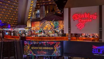 Luxor Hotel's Diablo's Cantina. Gay-friendly hotel bar with vibrant decor, escalators, and a lively atmosphere. A great spot for gay travelers.