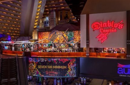 Luxor Hotel's Diablo's Cantina. Gay-friendly hotel bar with vibrant decor, escalators, and a lively atmosphere. A great spot for gay travelers.
