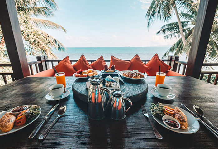 Breakfast at Napasai, A Belmond Hotel, Koh Samui. Gay-friendly hotel with ocean view. Tropical vacation for gay men. Thailand travel.