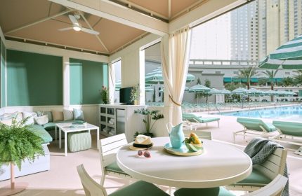 NoMad Las Vegas gay-friendly hotel cabana. Relax poolside in style. Enjoy the luxury and comfort of this amazing Las Vegas hotel.