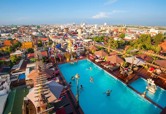 Okay Boutique Hotel's rooftop pool. This gay-friendly hotel offers stunning city views, a vibrant atmosphere, and a welcoming experience.