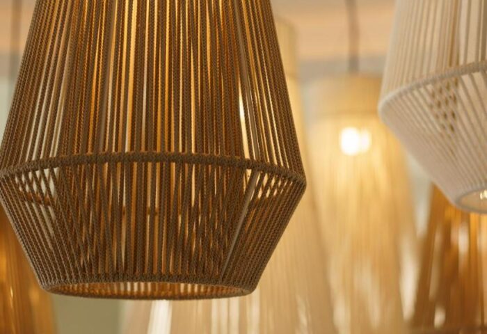 Rope pendant lights at One Ibiza Suites, a gay-friendly hotel. Interior design detail for gay men's travel advice.