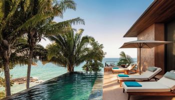 One&Only Mandarina gay-friendly hotel. Infinity pool, ocean view, lounge chairs. Tropical luxury for gay travel. Gay resort vacation.