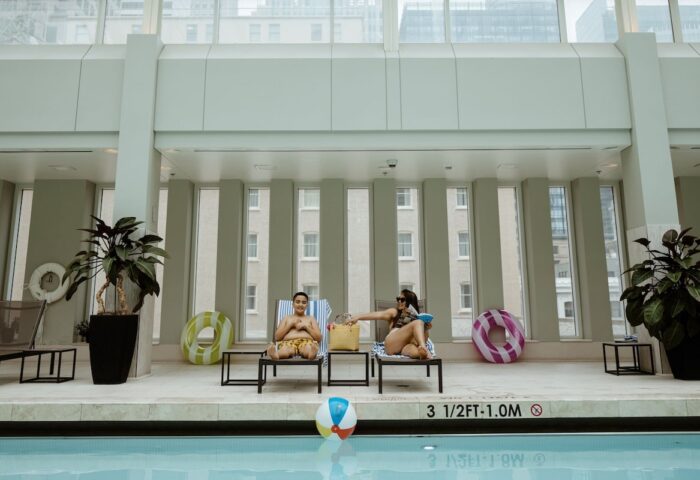 Gay-Friendly Palace Hotel, a Luxury Collection Hotel, San Francisco: Two men relax poolside at this luxury hotel, a great choice for gay travel.