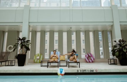 Gay-Friendly Palace Hotel, a Luxury Collection Hotel, San Francisco: Two men relax poolside at this luxury hotel, a great choice for gay travel.