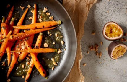 Park Plaza Victoria Amsterdam Hotel food: Carrots in a pan with passion fruit. Gay-friendly hotel dining experience.