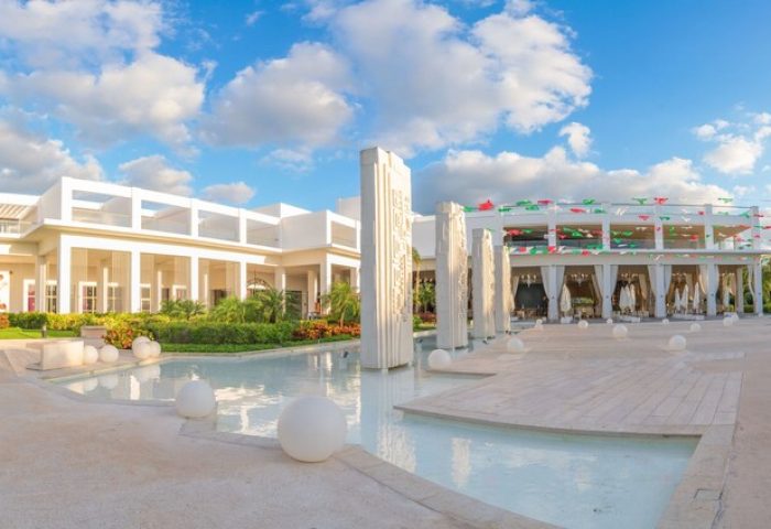 Platinum Yucatan Princess All-Inclusive Suites & Spa Resort Adults Only: Exterior view of a gay-friendly hotel with modern architecture and water features.