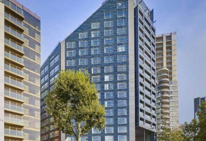 Park Plaza London Riverbank, a gay-friendly hotel. Modern architecture, Plaza on the River Club and Residence. Pet-friendly lodging.