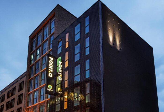Point A Hotel London Shoreditch exterior. Gay-friendly hotel with modern architecture. Ideal for gay men's travel in London.