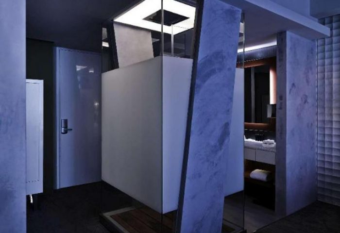Bathroom at Pullman Jakarta Central Park Hotel, a gay-friendly hotel. Features a modern design with a walk-in shower and sleek fixtures.