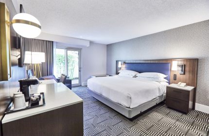 RIU Plaza Fisherman's Wharf gay-friendly hotel room. King bed, desk, and balcony. A great choice for gay travelers in San Francisco.