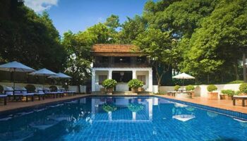 Rachamankha Hotel pool view. Gay-friendly hotel in Chiang Mai, Thailand. Relais & Châteaux member. Luxury travel for gay men.