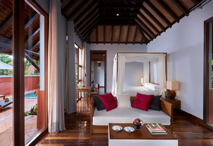 Gay-Friendly Renaissance Koh Samui Resort & Spa room. Canopy bed, daybed, and private plunge pool. Luxury hotel for gay travelers.
