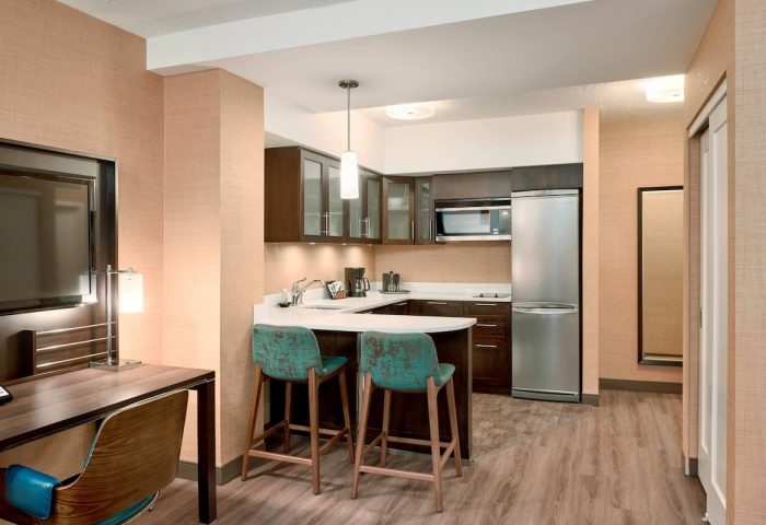 Residence Inn by Marriott Vancouver Downtown's kitchen. A gay-friendly hotel with modern amenities for a comfortable stay.