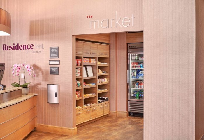Residence Inn by Marriott Vancouver Downtown market. Gay-friendly hotel with snacks, drinks, and essentials for travelers.