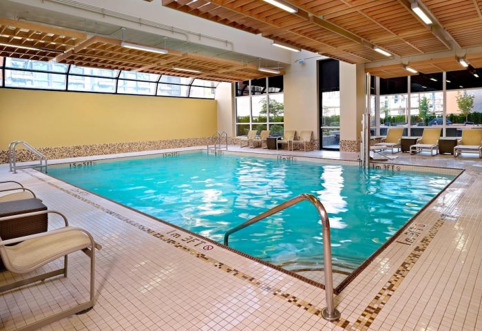 Residence Inn by Marriott Vancouver Downtown's indoor pool. A gay-friendly hotel with a pool for relaxation. Vancouver travel advice.